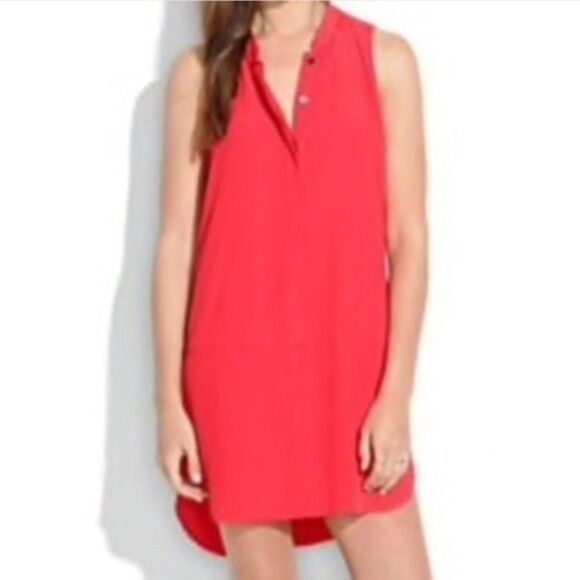 Madewell Red Button Down Drop Waist Shirt Dress - Picture 1 of 5